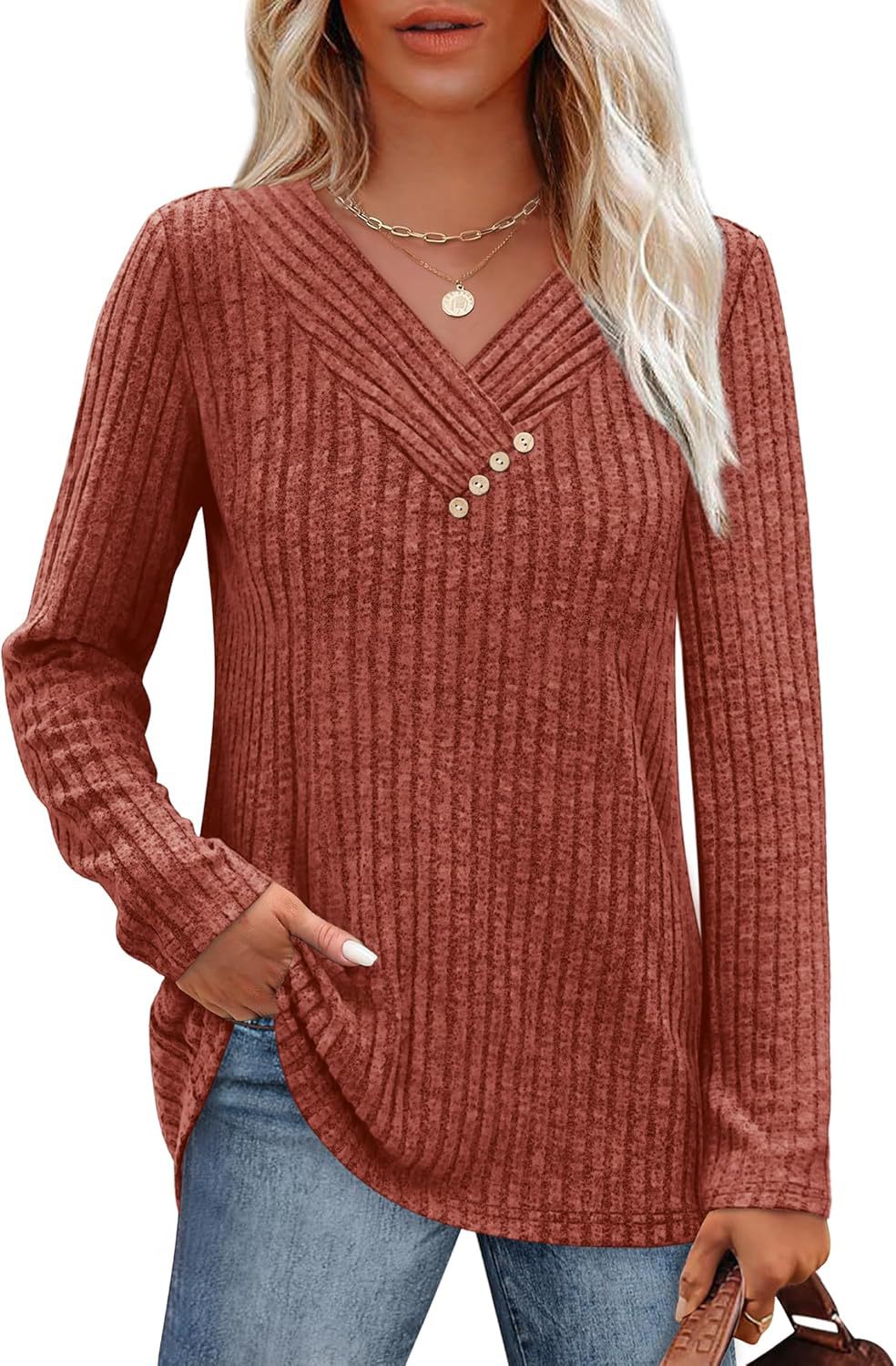 Dame Sweater Langærmet Skjorte V-hals Top