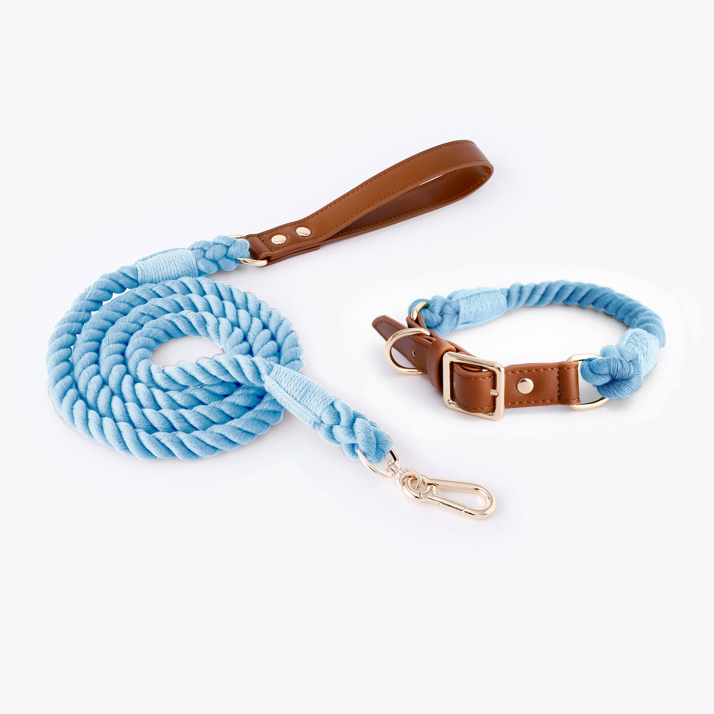 Woven Cotton Rope Leather Pet Dog Collar Suit