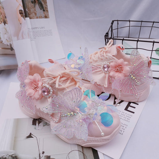 Shiny Rhinestone Butterfly  Age-reducing Sports Casual Daddy Shoes