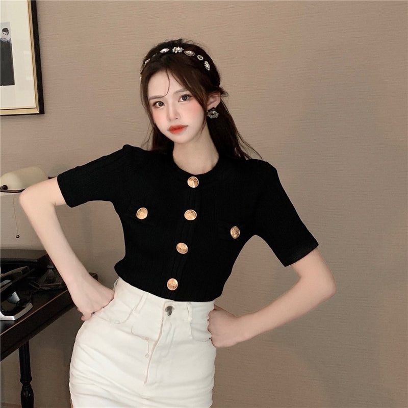 Women's Retro Western Style Round Neck Knitted T-shirt Top