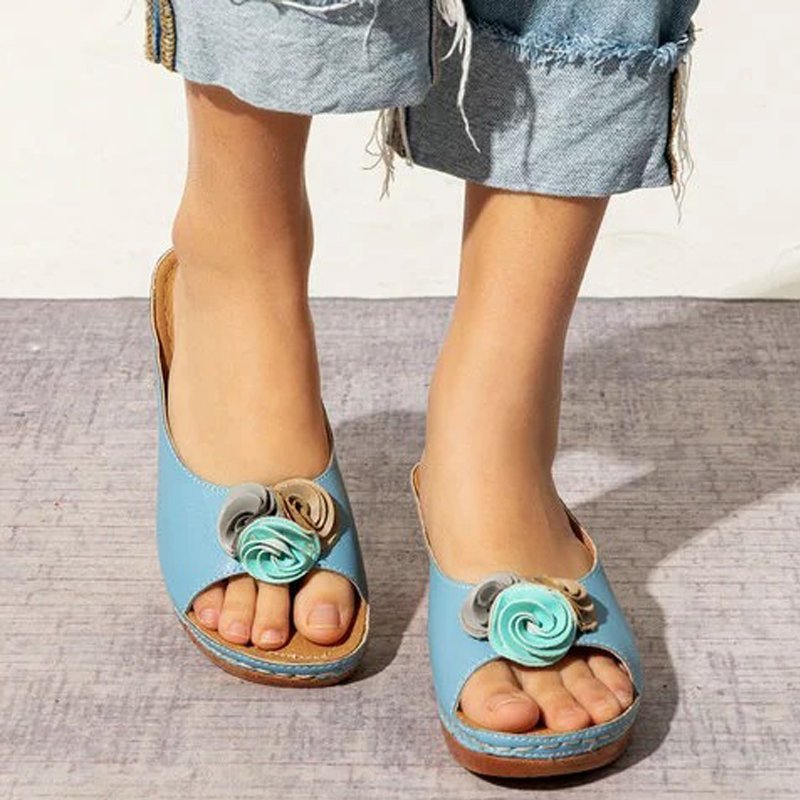 Women's Fashion Sandals Flower Wedge Heel Fish Mouth
