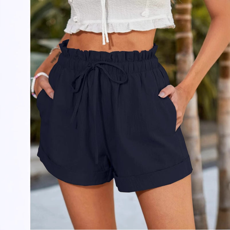 European American Summer New Solid Color Loose Casual Fashion Shorts For Women