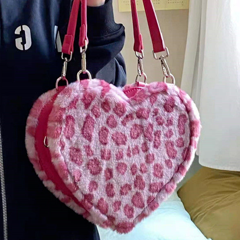 Leopard Print Love Women's Fashion Messenger Plush Chain Shoulder Bag