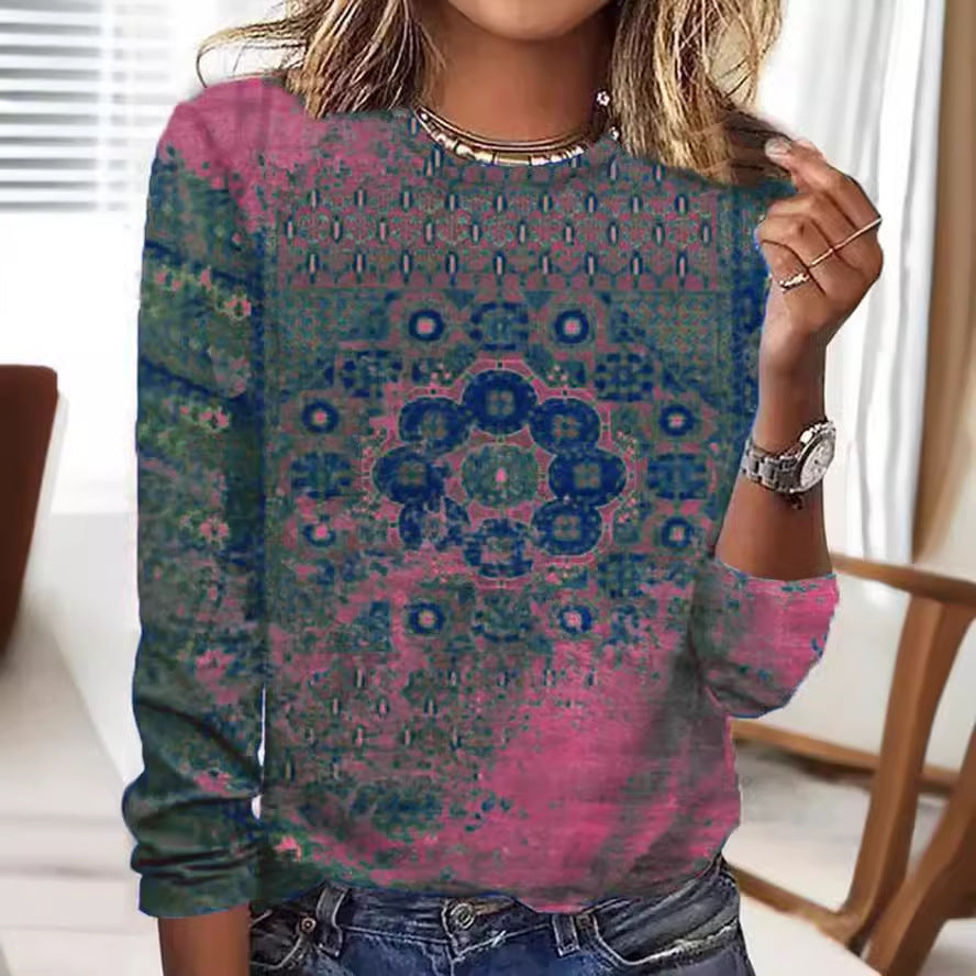 Loose Trendy Vintage Printed Round Neck T-shirt