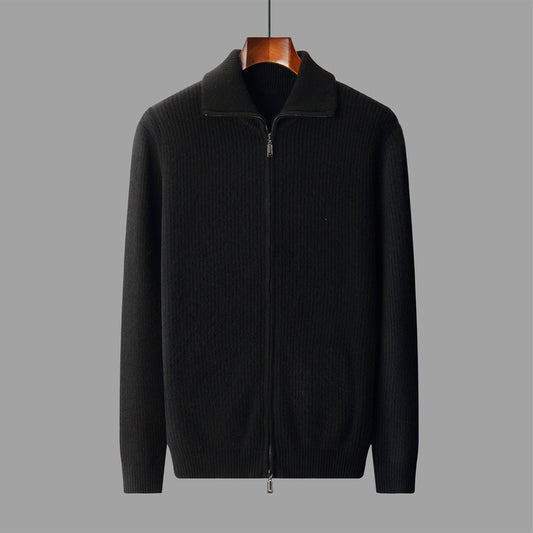 New Pure Wool Zipper Cardigan Fall Winter Men Lapel Shirt Coat