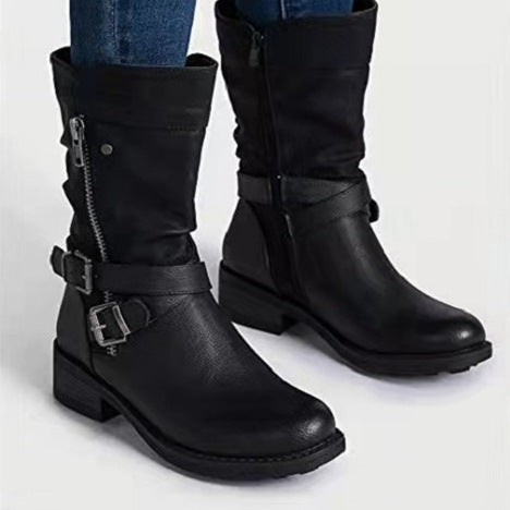 Martin Boots Foreign Trade Large Size Women's Shoes Belt Low Heel Casual Boots