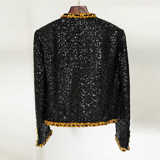 Fashion New Heavy Embroidery Sequins Chain Short Jacket Cardigan Coat