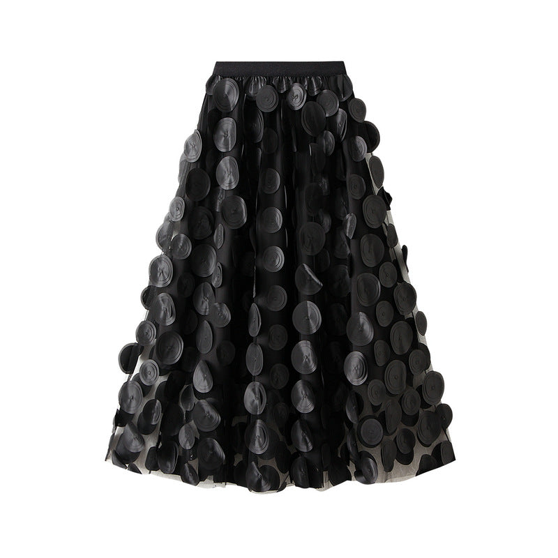 Three-dimensional Polka Dot Black Mesh Skirt