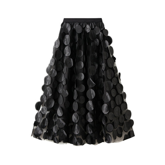Three-dimensional Polka Dot Black Mesh Skirt