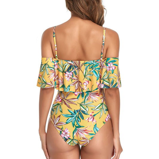 Maternity Big Ruffled One-Shoulder Polyester One-Piece Swimsuit
