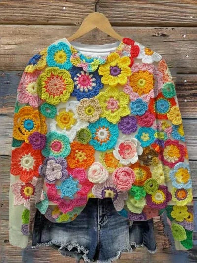 Women's Printed Round Neck Sweater Pullover Leisure Loose Pullover Street Style