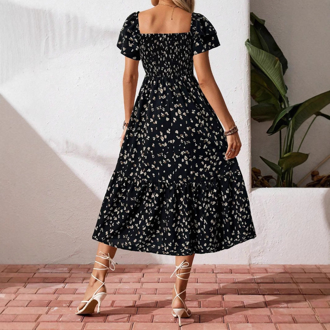 Sexy Ruffle Trimmed Floral Dress