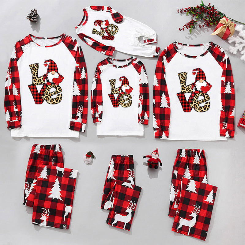 Christmas Home Service Parent-child Suit Plaid Stitching Printing