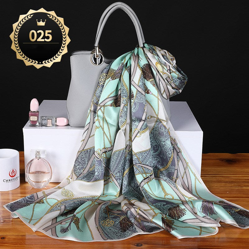 Women's autumn and winter shawl plain crepe satin scarf