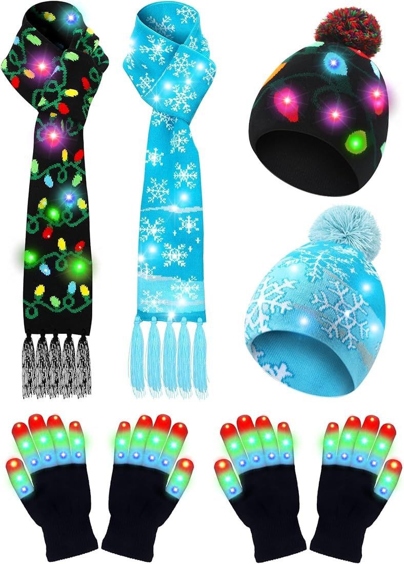 LED Christmas Knitted Hat Scarf Gloves Three-piece Set