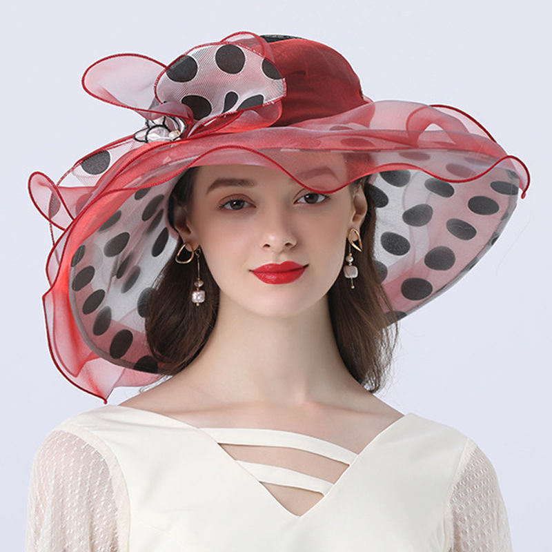 Ladies Street Casual Sun Hat With Polka Dot Decoration And Big Brim