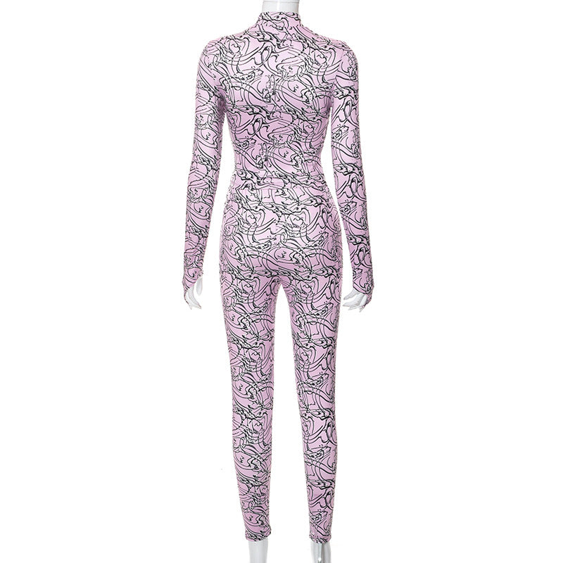 Women's New Fashion Stand-up Collar Slim Fit Tight Jumpsuit