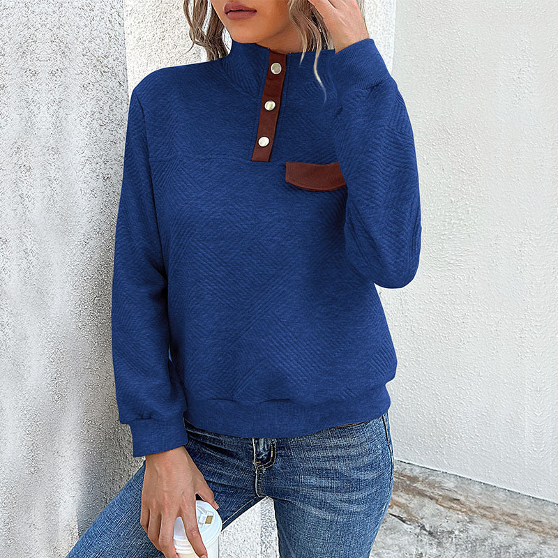 Solid Color Textured Long Sleeve Women's Hoodie Autumn