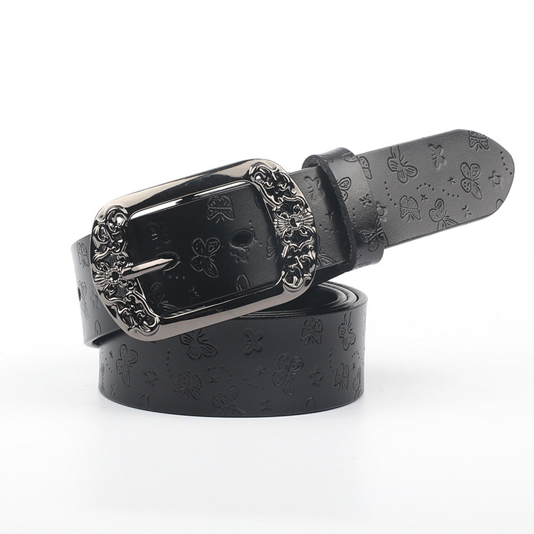 Wide belt with bow-buckle leather
