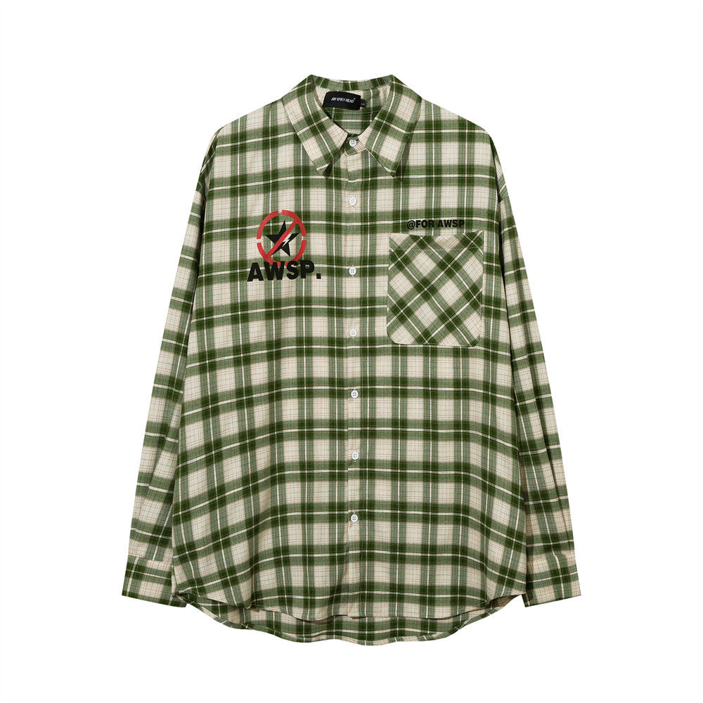 American Street Fashion Loose Casual Polo Collar Color Matching Cardigan Shirt