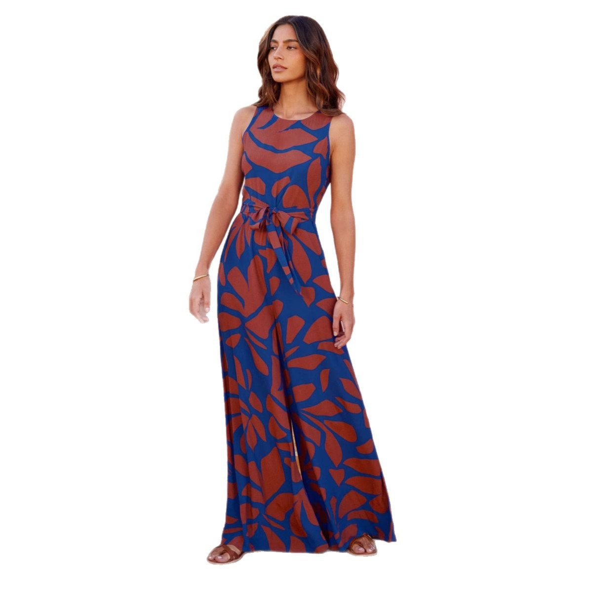 Fashion Rund Hals Printet Talje-kontrolleret Jumpsuit til Kvinder