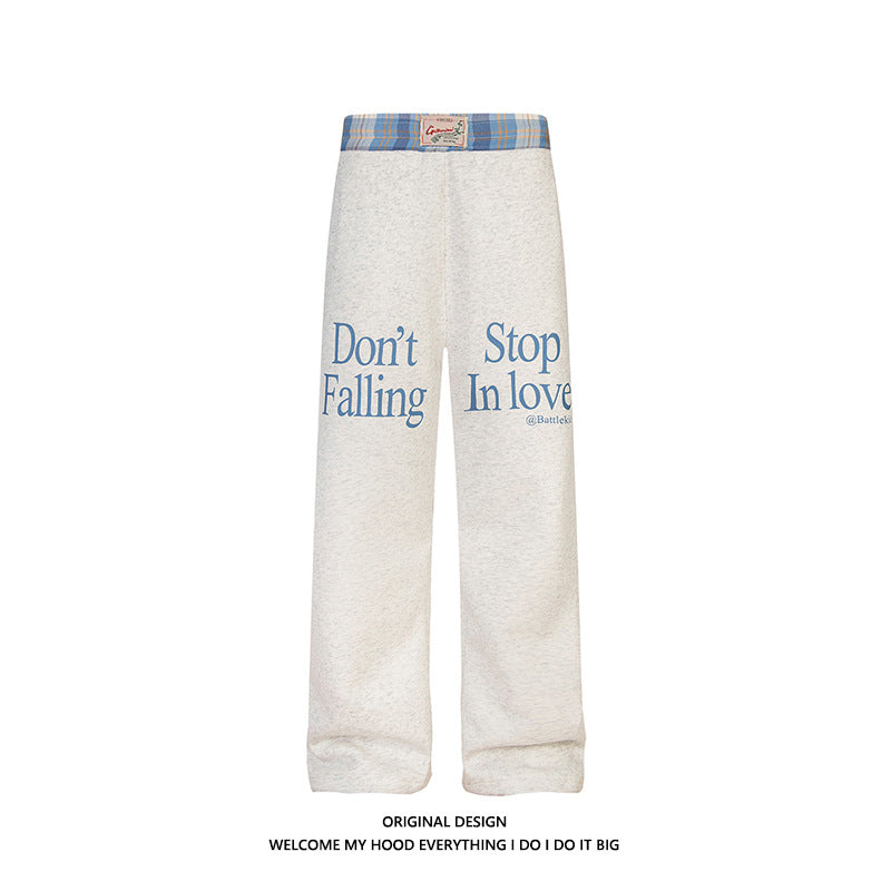 Double Waist Plaid Stitching Fake Two-piece Casual Pants