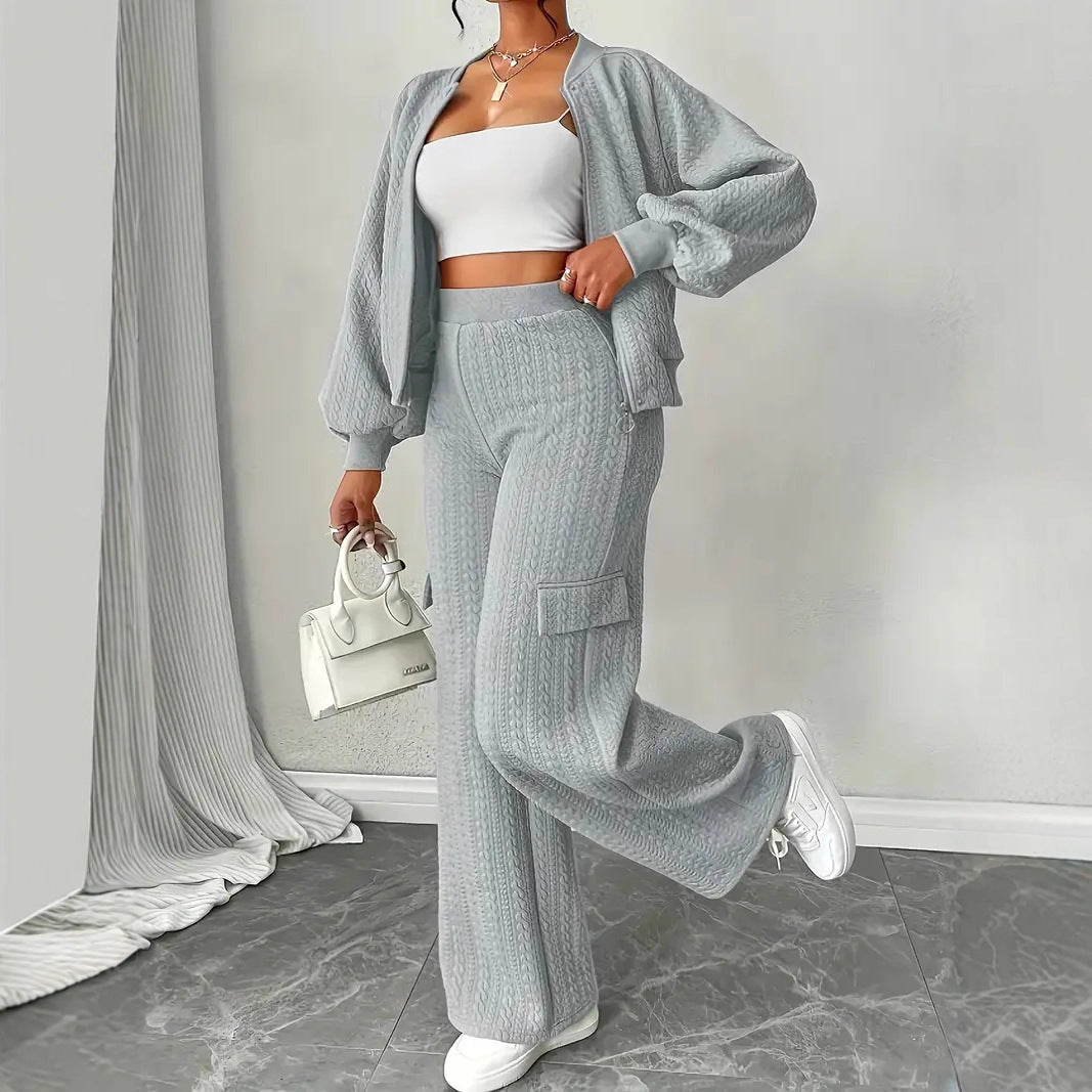 Stylish Casual Knit Hoodie And Pants Two-piece Set