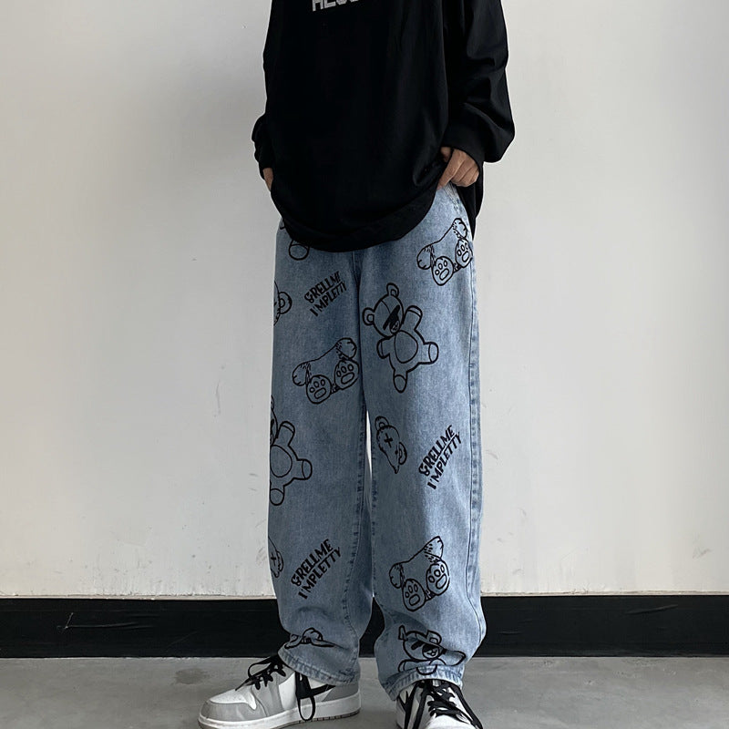 Retro Cartoon Print Casual Loose Wide-leg Straight-leg Pants