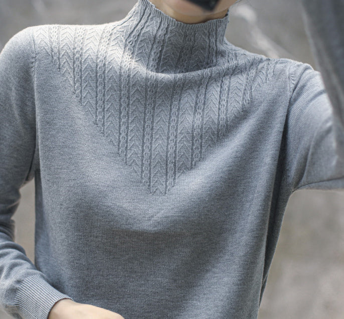 Lace Mock Neck Sweater Women's Pullover Long Sleeves Outer Match