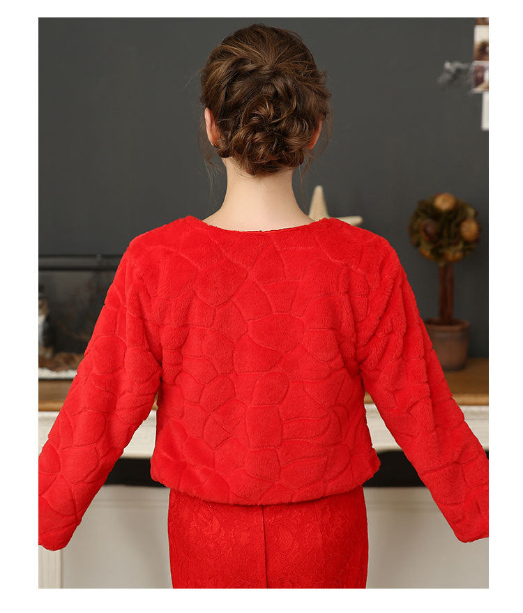 Wedding Dress Shawl Long Sleeve Football Pattern White Jacket