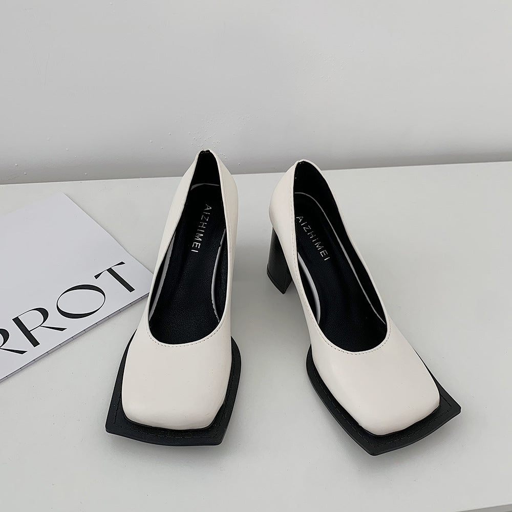 Women's Fashion Retro Square Head Temperament Thick With High Heels