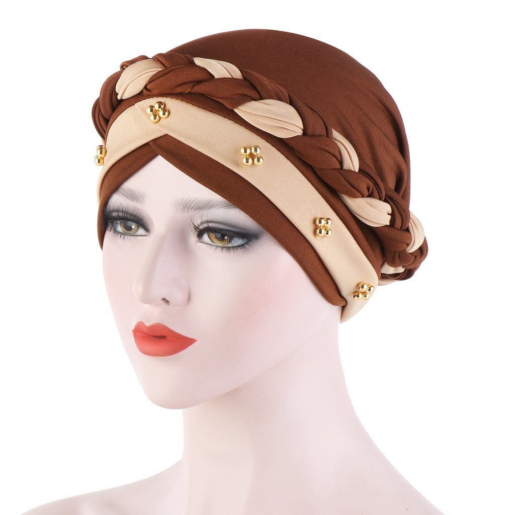 New Multi-color Crystal Hemp Three-layer Turban Hat