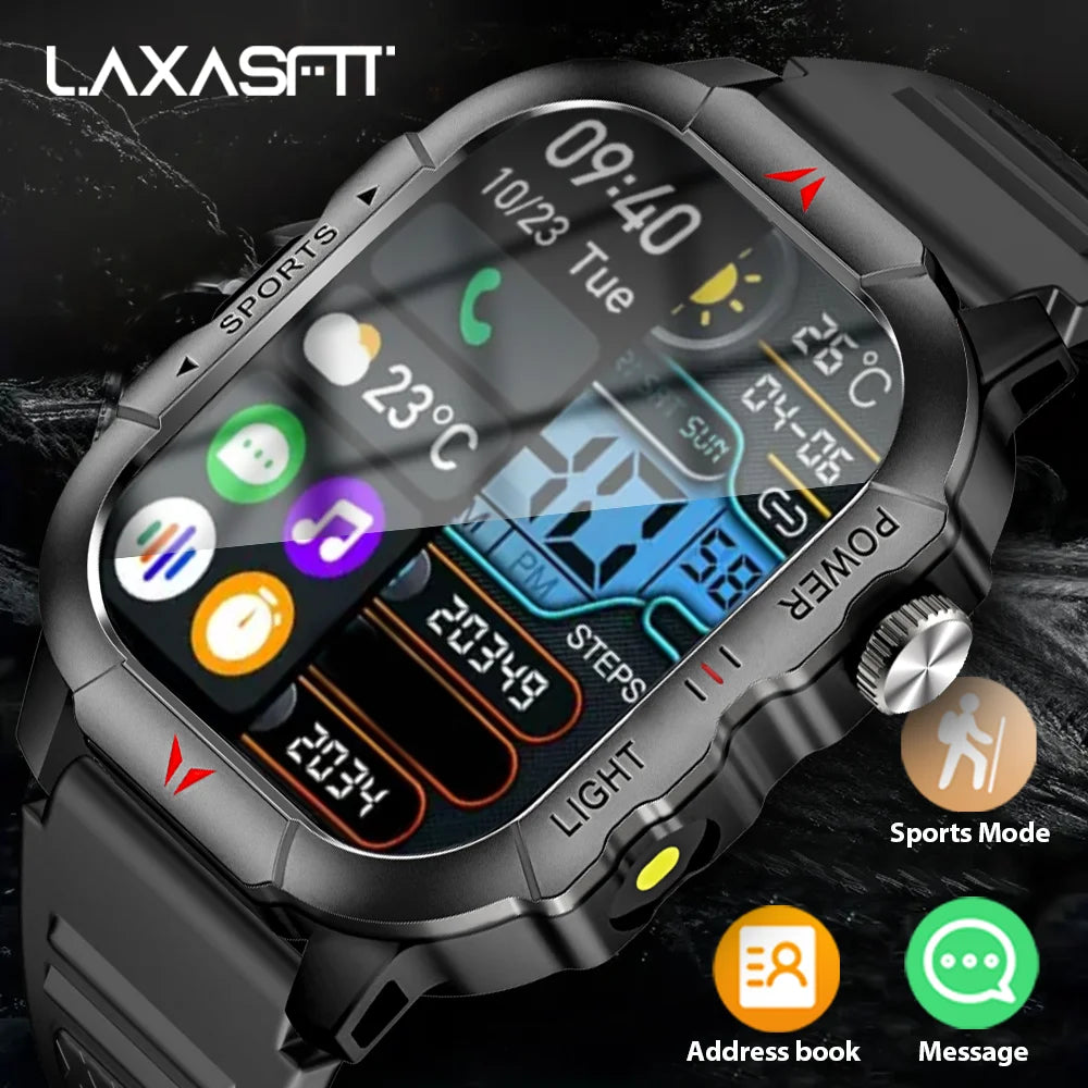 2025 New Men Smart Watch LED Flashlight BT Call 100+ Sports Modes Health Monitoring IP68 Waterproof Outdoor Smart Watch