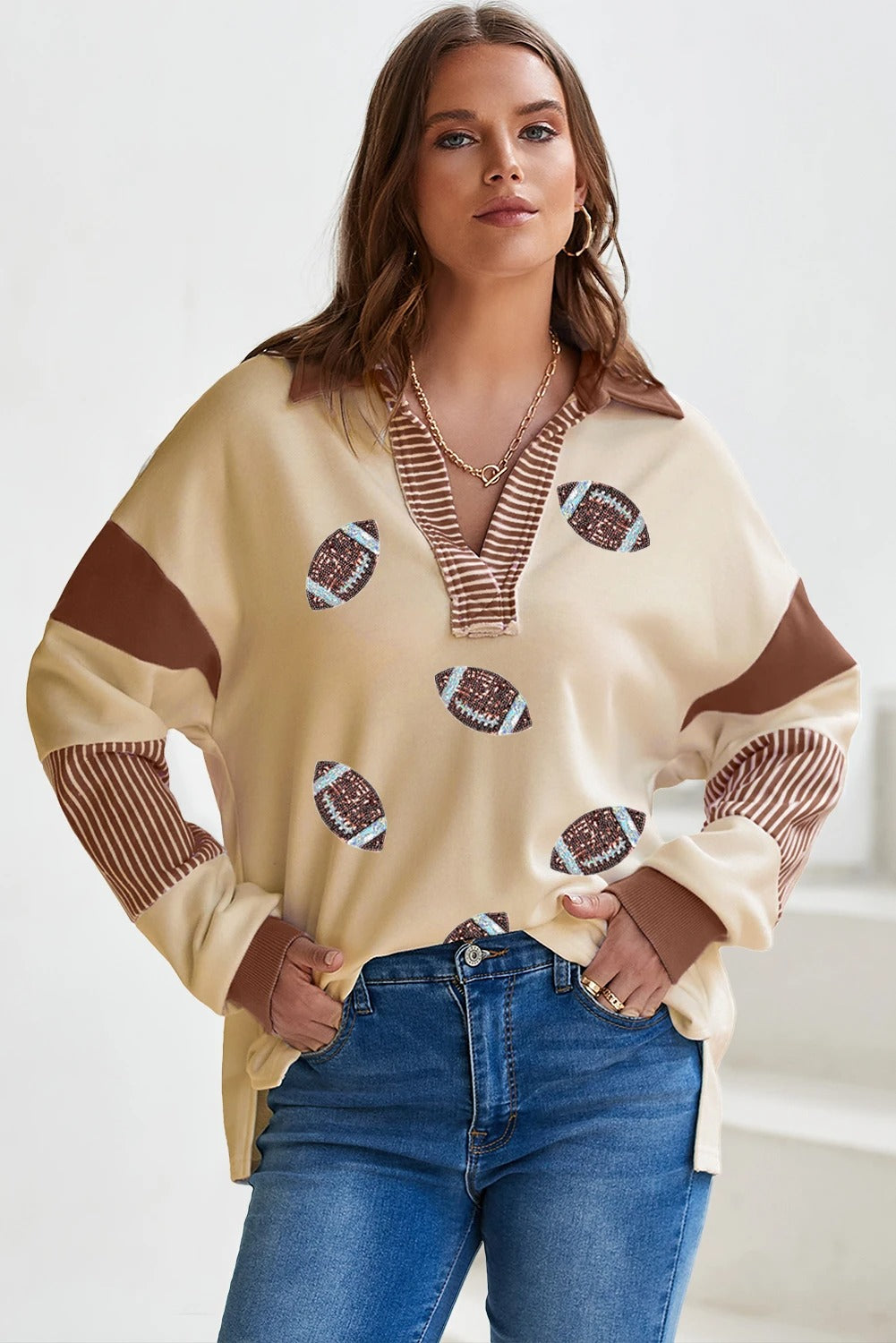 Dame V-hals Behagelig Mode Afslappet Løs Sweatshirt