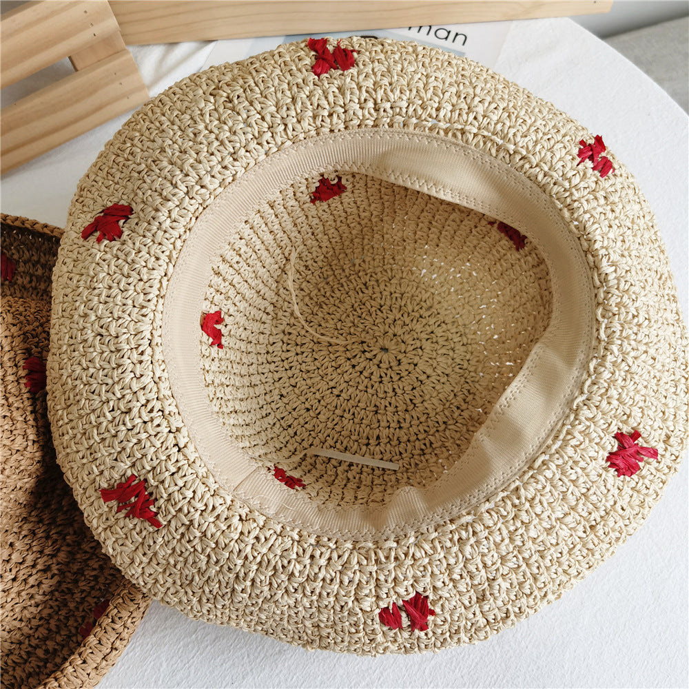 Women's Red Little Heart Braided Sunshade Straw Hat