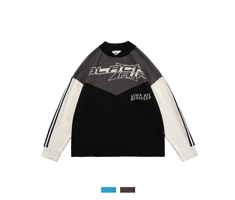 Trendy Niche Hit Color Small Neckline Loose Sweater Men