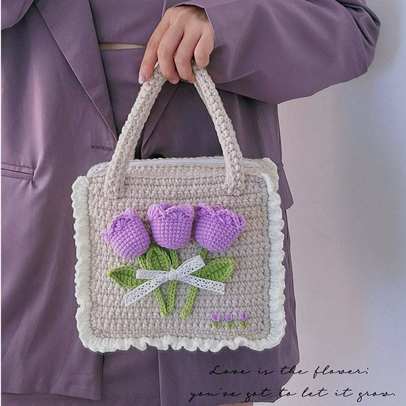 To Wish List Purple Tulip Wool Bag Hand Braided