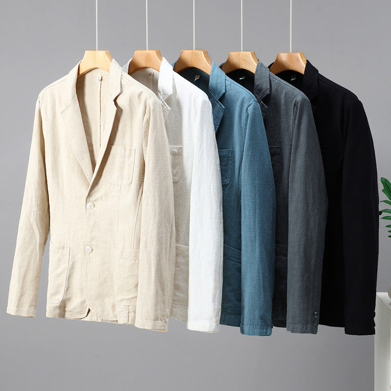 Japanese Flat Collar Casual Ramie Small Suit Men's Versatile