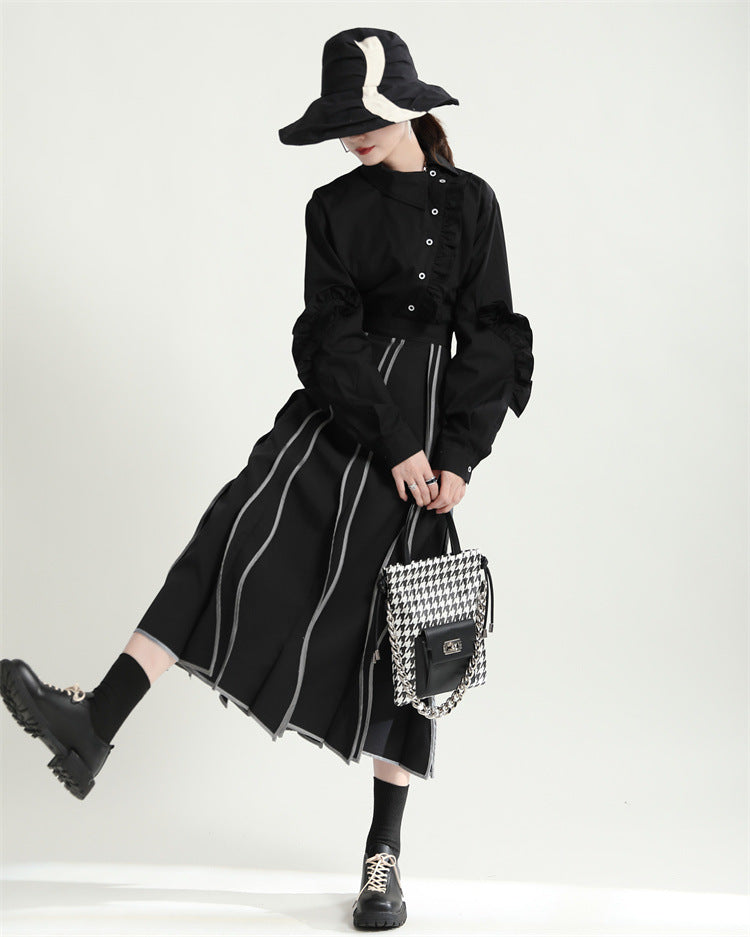 Irregular Flare Retro Drape Simple High Waist A- Line Skirt