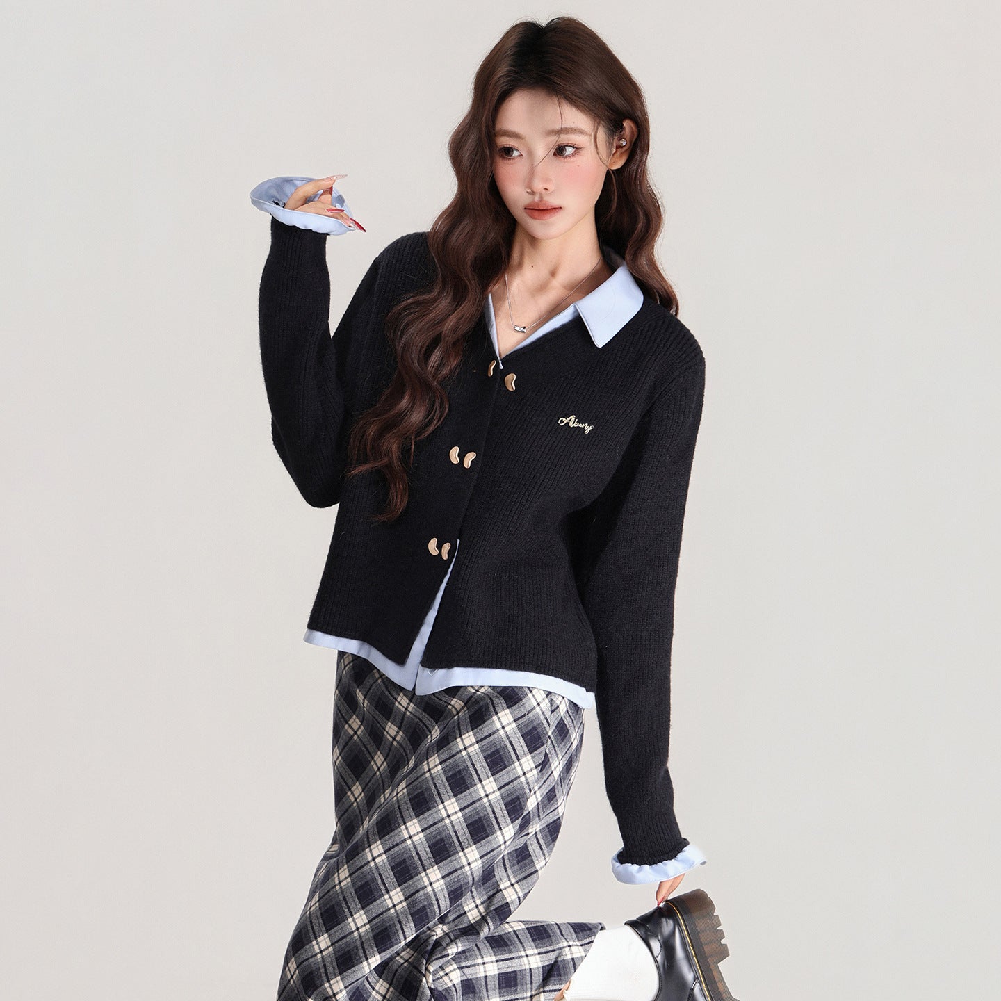 Fake Two-piece Long Sleeve Knitted Cardigan Women Loose Thick Sweater