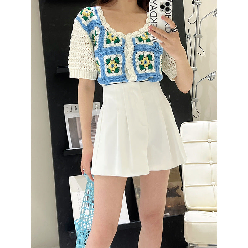 Women's Casual High Waist Suit Pleated Wide Leg Shorts