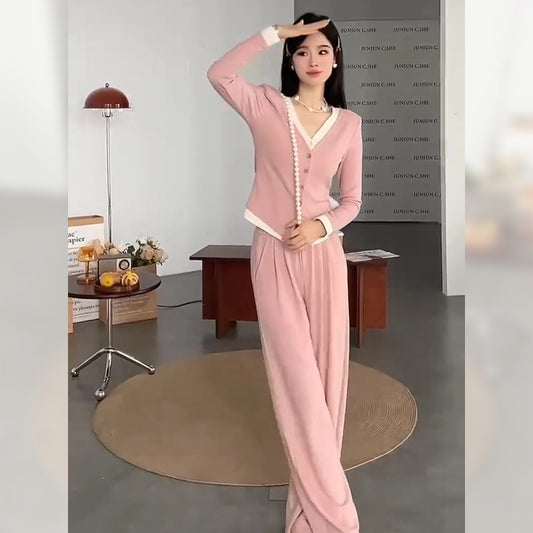 Plus-size High-waisted Wide-leg Pants Two-piece Set