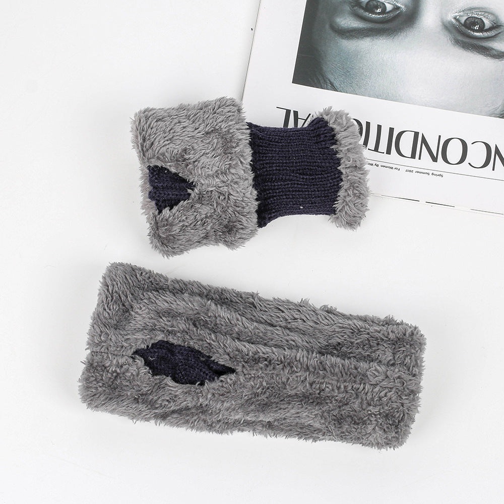 Plush Gloves Knitted Wool Women's Warmth