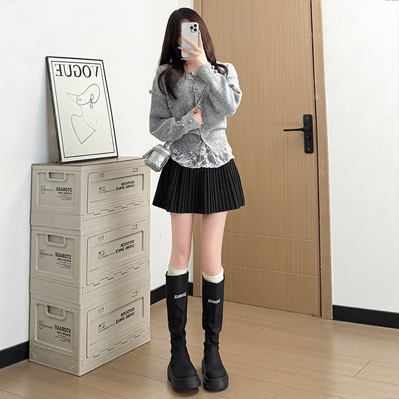 High-waisted Draped Wool Pleated Skirt