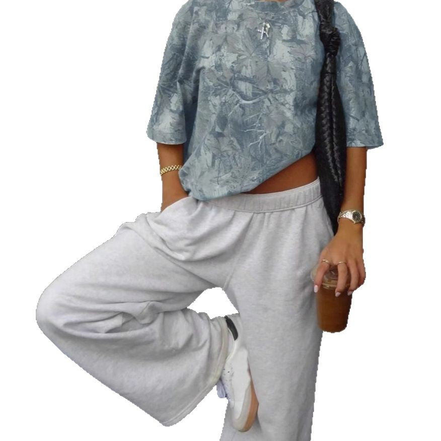 Women's Fashionable Loose All-match Personality Leaf Printed Short Sleeve