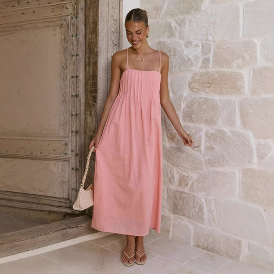 Summer Ribbed Solid Color Casual Midi Dress