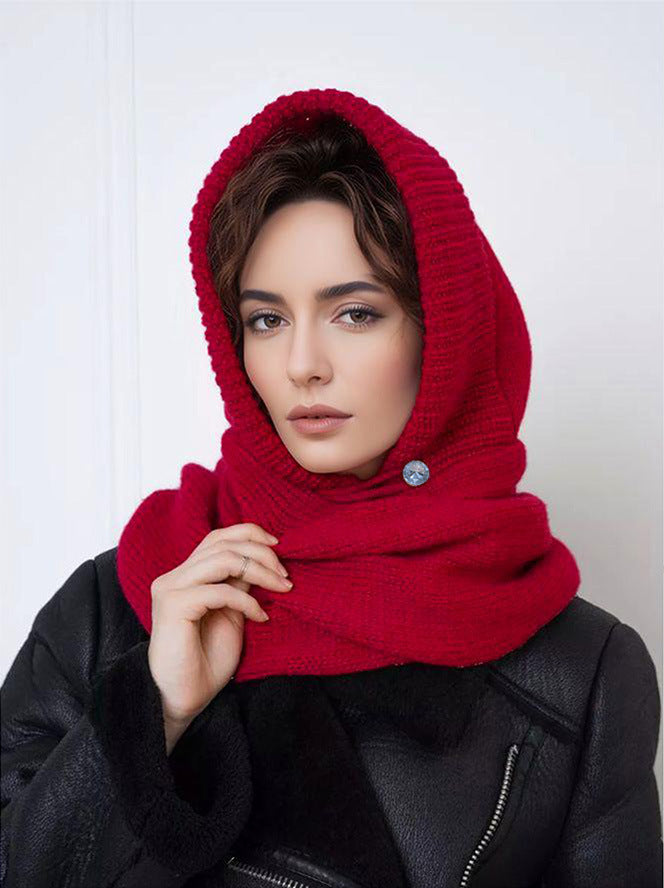 Solid Color Fashion Casual Knit Hat With Cross Scarf