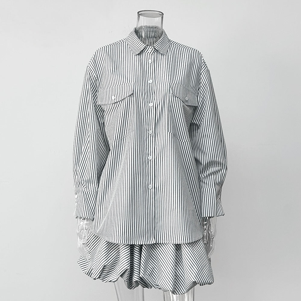 New Commuter Casual Simple Striped Set