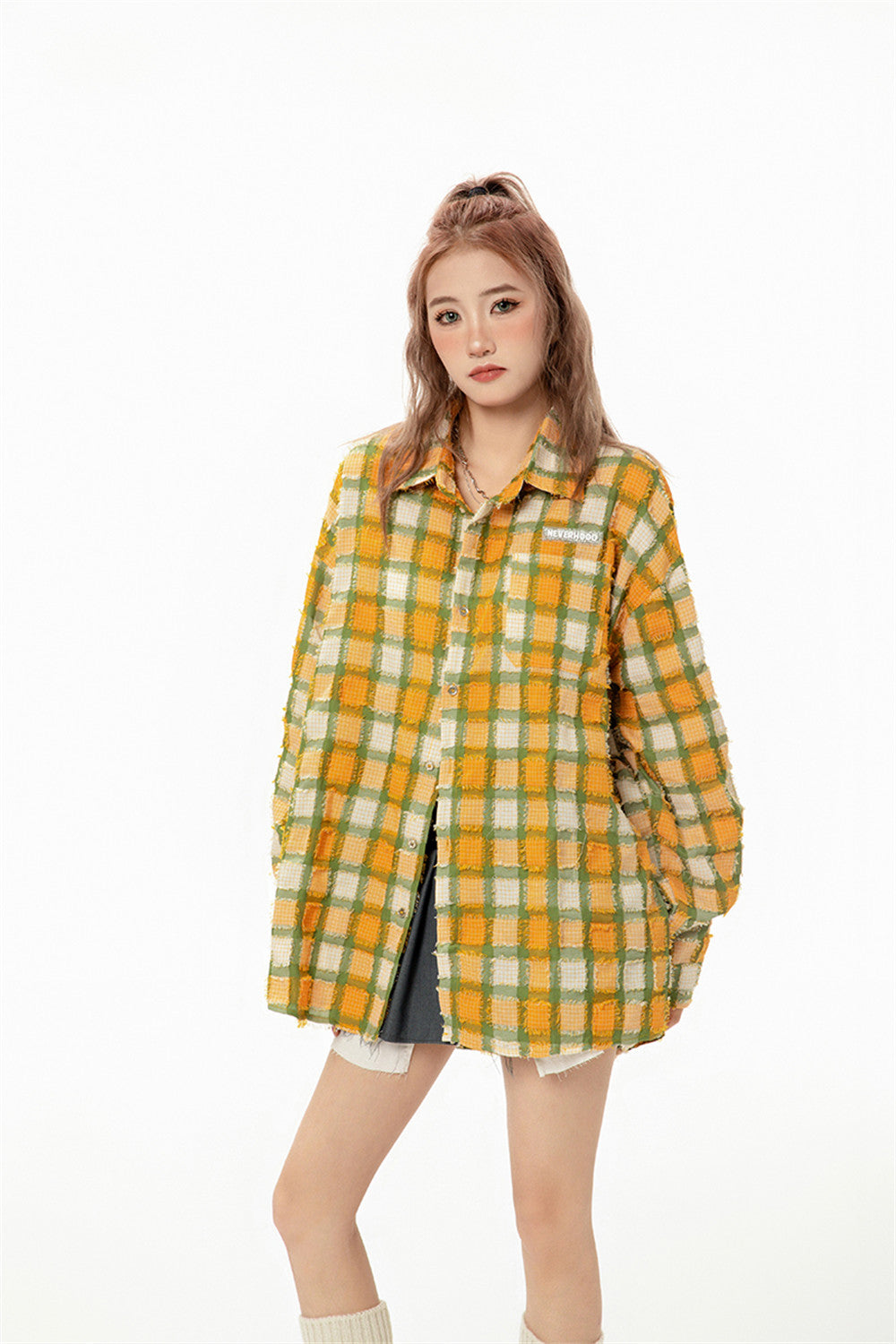 Loose Casual American High Street Frayed Design Lapel Shirt