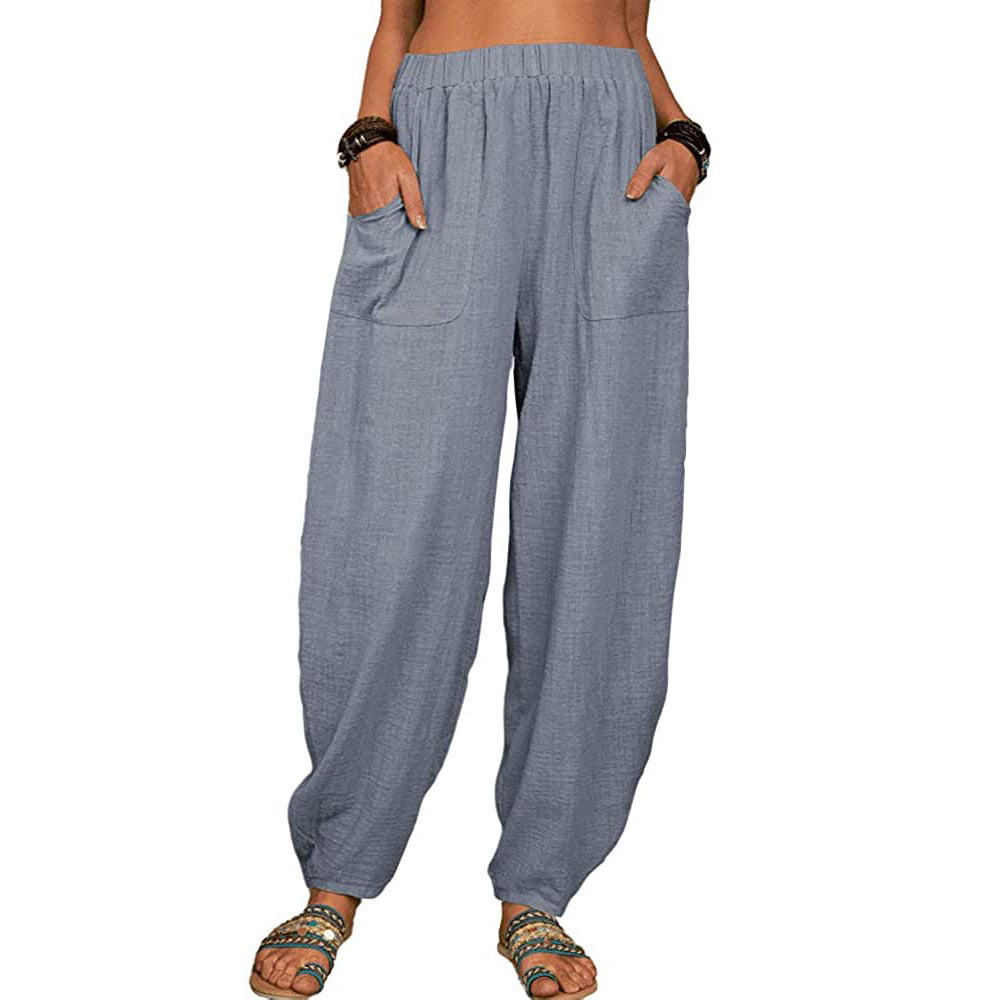 Harem Pants Summer Fashion Solid Color Pockets Trousers Womens Clothing